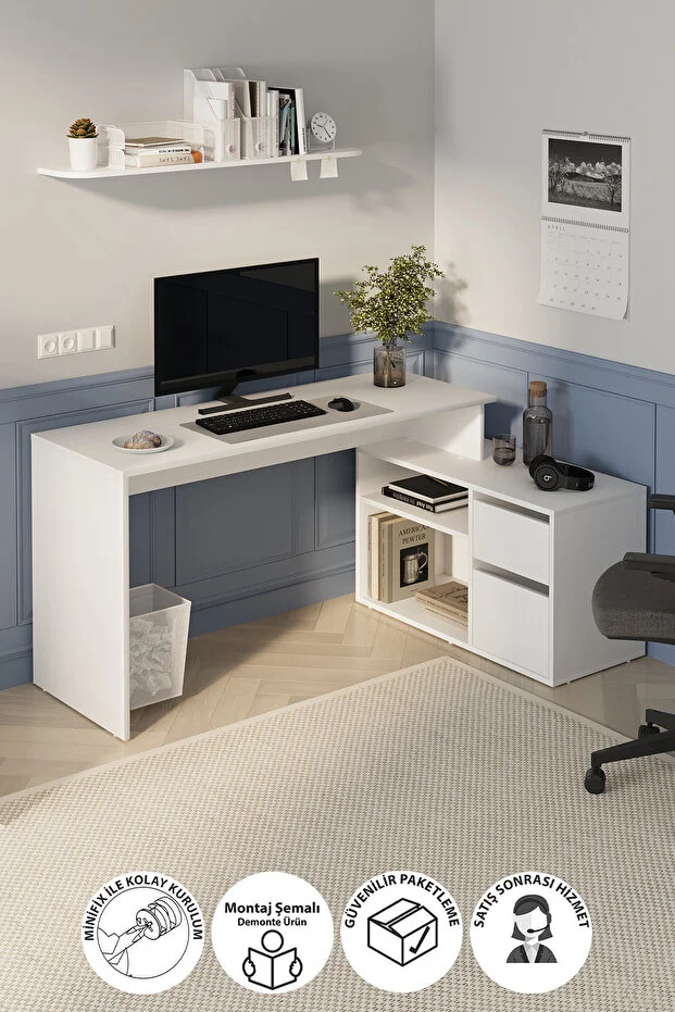 Çalışma Masası Fonksiyonel Çalışma Masası Ofis Masası Beyaz